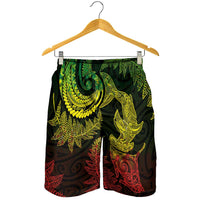 New Zealand Sea Animals with Maori Tribal Tattoo Shorts for Men Shark Manta Ray with Silver Fern Reggae