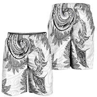 New Zealand Sea Animals with Maori Tribal Tattoo Shorts for Men Shark Manta Ray with Silver Fern White