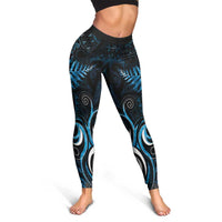 New Zealand Sea Week Leggings Maori Wave Pattern Ocean Blue - Polynesian Pride