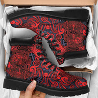 New Zealand Taiaha Maori All Season Boots Whero Minimalist Silver Fern Tukutuku Motif