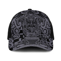 New Zealand Taiaha Maori Baseball Net Cap Minimalist Silver Fern All Black LT9 One Size Black Black - Polynesian Pride