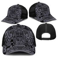 New Zealand Taiaha Maori Baseball Net Cap Minimalist Silver Fern All Black LT9 - Polynesian Pride