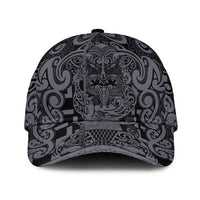 New Zealand Taiaha Maori Classic Cap Minimalist Silver Fern All Black LT9 Universal Fit Black - Polynesian Pride