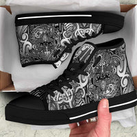 New Zealand Taiaha Maori High Top Shoes Kiwikiwi Minimalist Silver Fern Tukutuku Motif