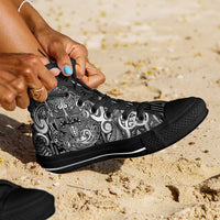 New Zealand Taiaha Maori High Top Shoes Kiwikiwi Minimalist Silver Fern Tukutuku Motif