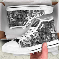 New Zealand Taiaha Maori High Top Shoes Kiwikiwi Minimalist Silver Fern Tukutuku Motif