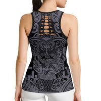 New Zealand Taiaha Maori Hollow Tank Top Minimalist Silver Fern All Black - Polynesian Pride