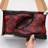 New Zealand Taiaha Maori Leather Boots Whero Minimalist Silver Fern Tukutuku Motif