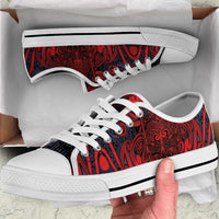 New Zealand Taiaha Maori Low Top Shoes Whero Minimalist Silver Fern Tukutuku Motif