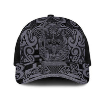 New Zealand Taiaha Maori Mesh Trucker Cap Minimalist Silver Fern All Black LT9 One Size Black Black - Polynesian Pride