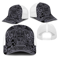 New Zealand Taiaha Maori Mesh Trucker Cap Minimalist Silver Fern All Black LT9 - Polynesian Pride