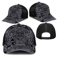 New Zealand Taiaha Maori Mesh Trucker Cap Minimalist Silver Fern All Black LT9 - Polynesian Pride