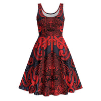 New Zealand Taiaha Maori Midi Dress Whero Minimalist Silver Fern Tukutuku Motif