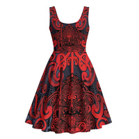 New Zealand Taiaha Maori Midi Dress Whero Minimalist Silver Fern Tukutuku Motif