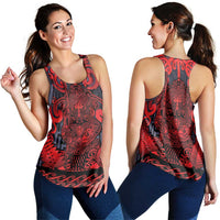 New Zealand Taiaha Maori Women Racerback Tank Whero Minimalist Silver Fern Tukutuku Motif