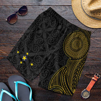 Niue Polynesian Hiapo Tattoo Art Shorts for Men Half Style Black Gold Color LT03 Black - Polynesian Pride