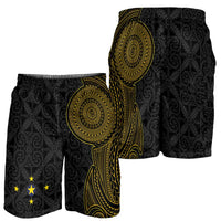 Niue Polynesian Hiapo Tattoo Art Shorts for Men Half Style Black Gold Color LT03 - Polynesian Pride