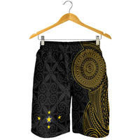 Niue Polynesian Hiapo Tattoo Art Shorts for Men Half Style Black Gold Color LT03 - Polynesian Pride