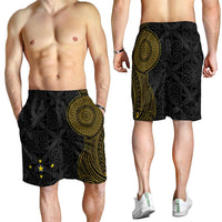 Niue Polynesian Hiapo Tattoo Art Shorts for Men Half Style Black Gold Color LT03 - Polynesian Pride
