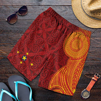 Niue Polynesian Hiapo Tattoo Art Shorts for Men Half Style Red Yellow Color LT03 Red - Polynesian Pride
