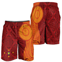 Niue Polynesian Hiapo Tattoo Art Shorts for Men Half Style Red Yellow Color LT03 - Polynesian Pride