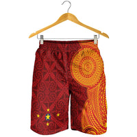 Niue Polynesian Hiapo Tattoo Art Shorts for Men Half Style Red Yellow Color LT03 - Polynesian Pride