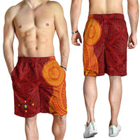 Niue Polynesian Hiapo Tattoo Art Shorts for Men Half Style Red Yellow Color LT03 - Polynesian Pride