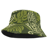 Olive Green Monstera Bucket Hat Polynesian Tribal Pattern - Polynesian Pride