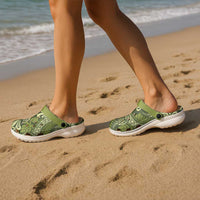 Olive Green Monstera Clogs Shoes Polynesian Tribal Pattern - Polynesian Pride