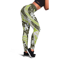 Olive Tahiti Tiare Monstera Leggings Polynesian Pattern Curve Style - Polynesian Pride