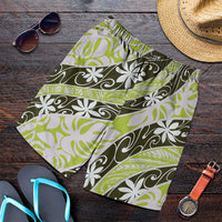 Olive Tahiti Tiare Monstera Shorts for Men Polynesian Pattern Curve Style LT01 Olive - Polynesian Pride