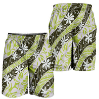 Olive Tahiti Tiare Monstera Shorts for Men Polynesian Pattern Curve Style LT01 - Polynesian Pride