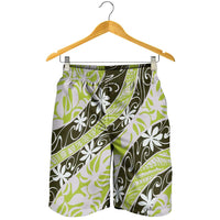 Olive Tahiti Tiare Monstera Shorts for Men Polynesian Pattern Curve Style LT01 - Polynesian Pride