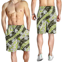 Olive Tahiti Tiare Monstera Shorts for Men Polynesian Pattern Curve Style LT01 - Polynesian Pride