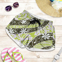 Olive Tahiti Tiare Monstera Shorts for Women Polynesian Pattern Curve Style - Polynesian Pride