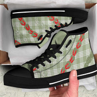 Omaomao Aloha Hawaii High Top Shoes Rosebud Lei With Palaka Motif LT14 Green - Polynesian Pride