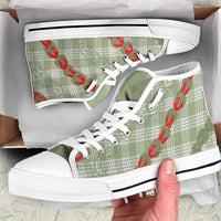 Omaomao Aloha Hawaii High Top Shoes Rosebud Lei With Palaka Motif LT14 Green - Polynesian Pride