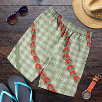 Omaomao Aloha Hawaii Shorts for Men Rosebud Lei With Palaka Motif LT14 Green - Polynesian Pride