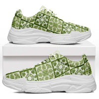 Omaomao Palaka Quilt Hawaii Chunky Sneakers Hawaiian Tropical Monstera Sea Turtle LT14 Green - Polynesian Pride