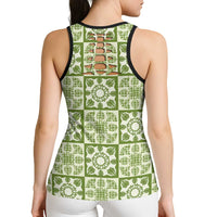 Omaomao Palaka Quilt Hawaii Hollow Tank Top Hawaiian Tropical Monstera Sea Turtle LT14 - Polynesian Pride