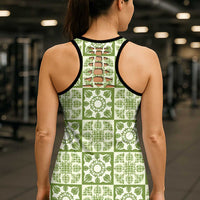 Omaomao Palaka Quilt Hawaii Hollow Tank Top Hawaiian Tropical Monstera Sea Turtle LT14 - Polynesian Pride