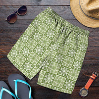 Omaomao Palaka Quilt Hawaii Shorts for Men Hawaiian Tropical Monstera Sea Turtle LT14 Green - Polynesian Pride