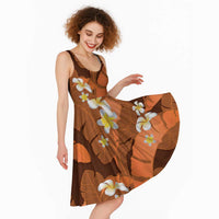 Orange Banana Leaf Hawaii Midi Dress Lau Maia Plumeria Tropical Summer Vibes LT14 - Polynesian Pride