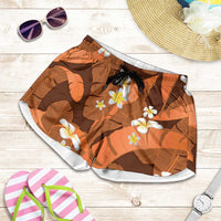 Orange Banana Leaf Hawaii Shorts for Women Lau Maia Plumeria Tropical Summer Vibes
