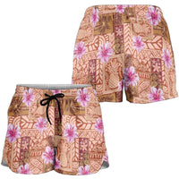 Orange Hawaii Hibiscus With Tropical Flowers Motifs Shorts for Women - Polynesian Pride