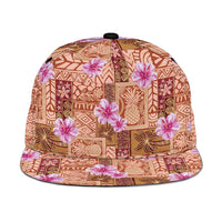 Orange Hawaii Hibiscus With Tropical Flowers Motifs Snapback Cap - Polynesian Pride