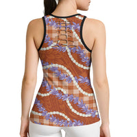 Orange Hawaii Palaka Honohono Pikake Hollow Tank Top Hawaiian Orchid Lei Polynesian Pattern LT14 - Polynesian Pride