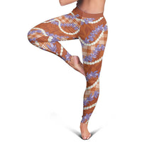 Orange Hawaii Palaka Honohono Pikake Leggings Hawaiian Orchid Lei Polynesian Pattern - Polynesian Pride