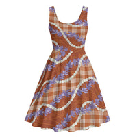 Orange Hawaii Palaka Honohono Pikake Midi Dress Hawaiian Orchid Lei Polynesian Pattern - Polynesian Pride