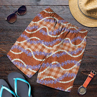 Orange Hawaii Palaka Honohono Pikake Shorts for Men Hawaiian Orchid Lei Polynesian Pattern LT14 Orange - Polynesian Pride